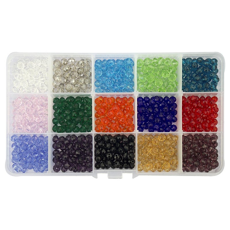 LolliBeads (TM) Wholesale Mix Lot 6 mm Briolette Faceted Rondelle Crystal Glass Beads for Jewelry Making with Container Box (750 pcs) - Image 4